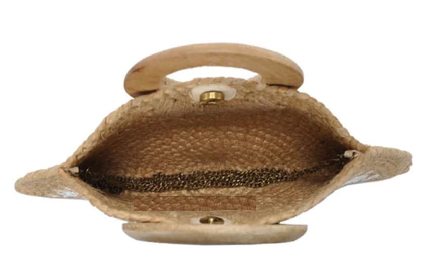 BLOCK PRINTED HALF MOON SHAPE CLUTCH BAG