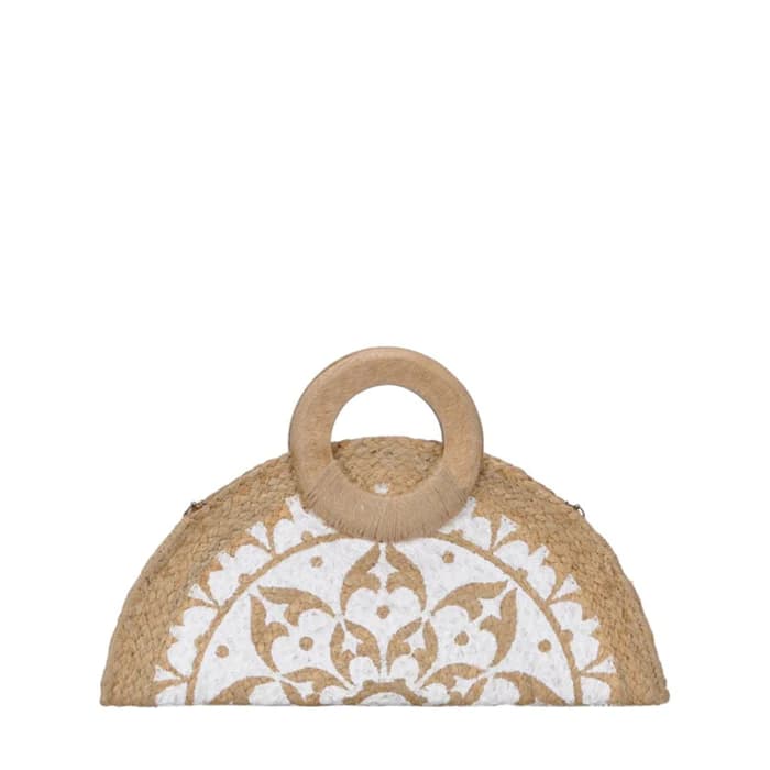 BLOCK PRINTED HALF MOON SHAPE CLUTCH BAG