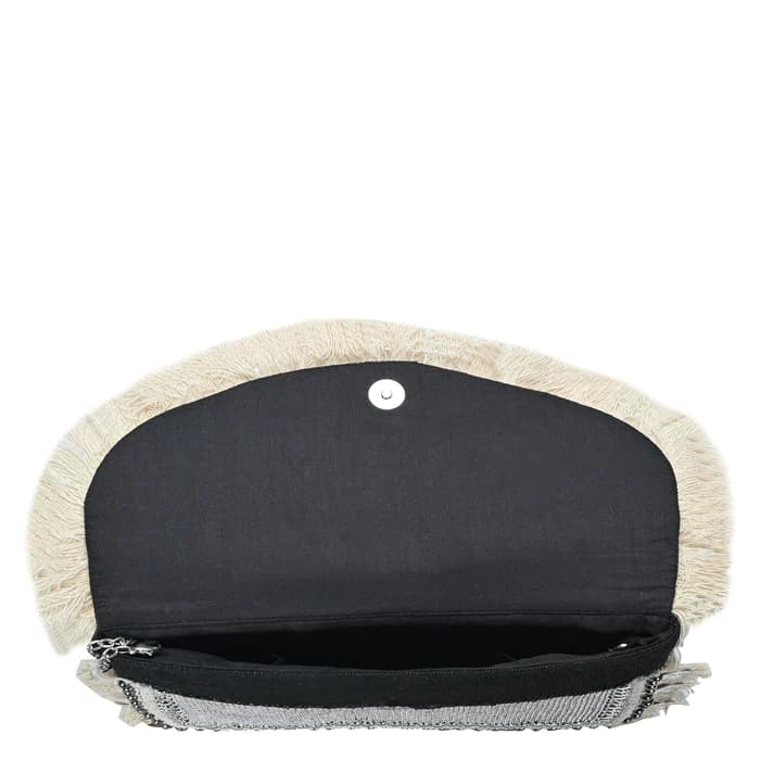 BOHO EMBELLISHED CLUTCH WITH FRINGES