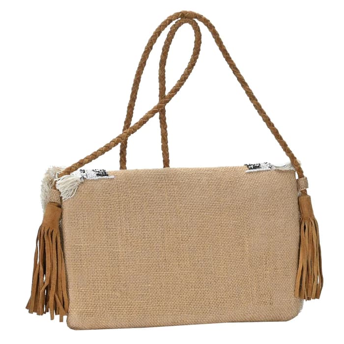 BOHO EMBELLISHED CLUTCH WITH FRINGES