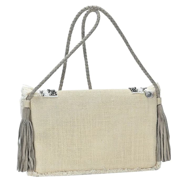 BOHO EMBELLISHED CLUTCH WITH FRINGES