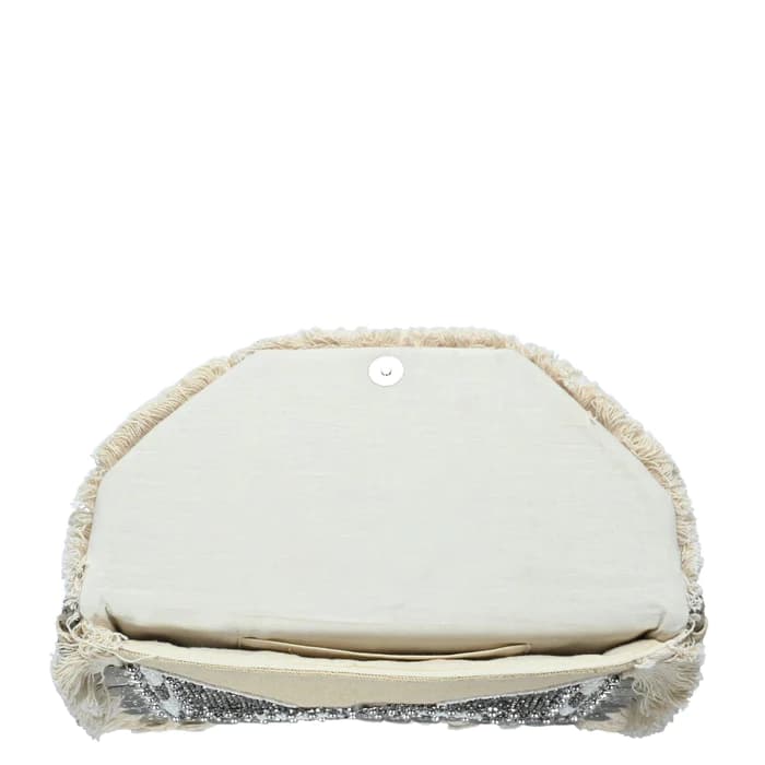 BOHO EMBELLISHED CLUTCH WITH FRINGES