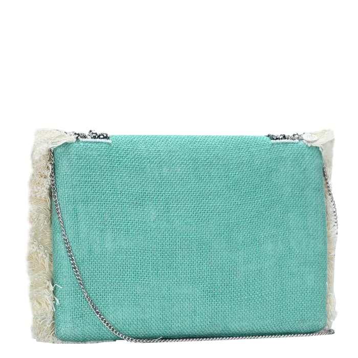 BOHO EMBELLISHED CLUTCH WITH FRINGES