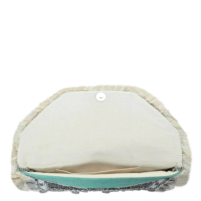 BOHO EMBELLISHED CLUTCH WITH FRINGES