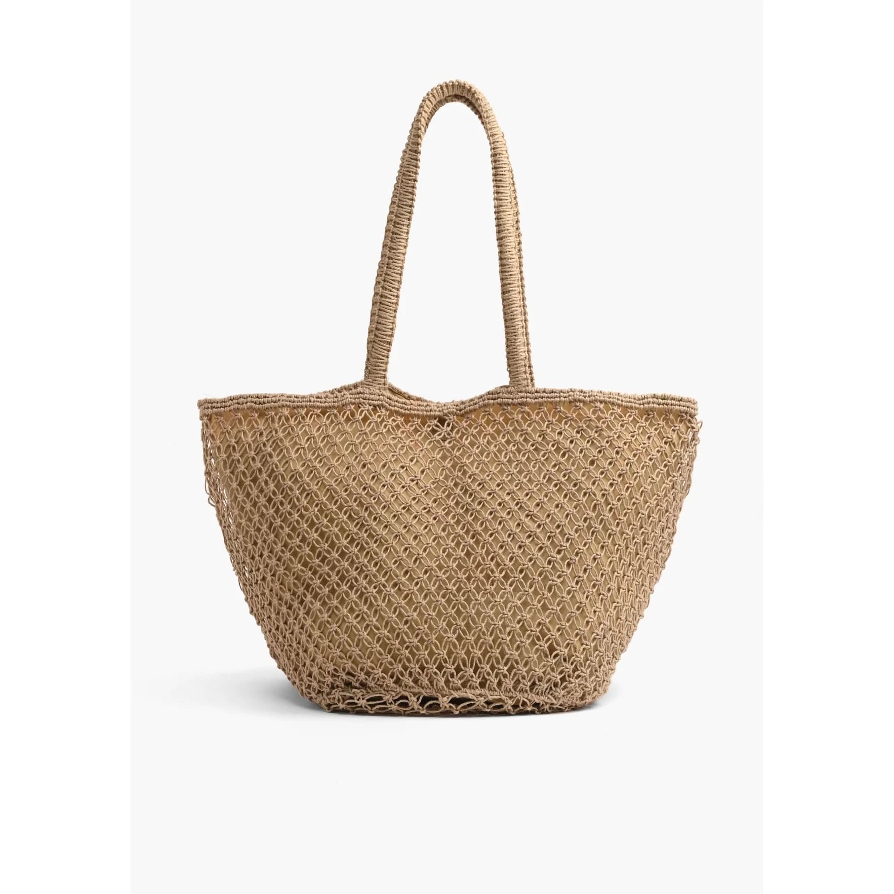 JUTE MACRAME TOTE BAG WITH BEACH PLEASE EMBELLISHED SLOGAN