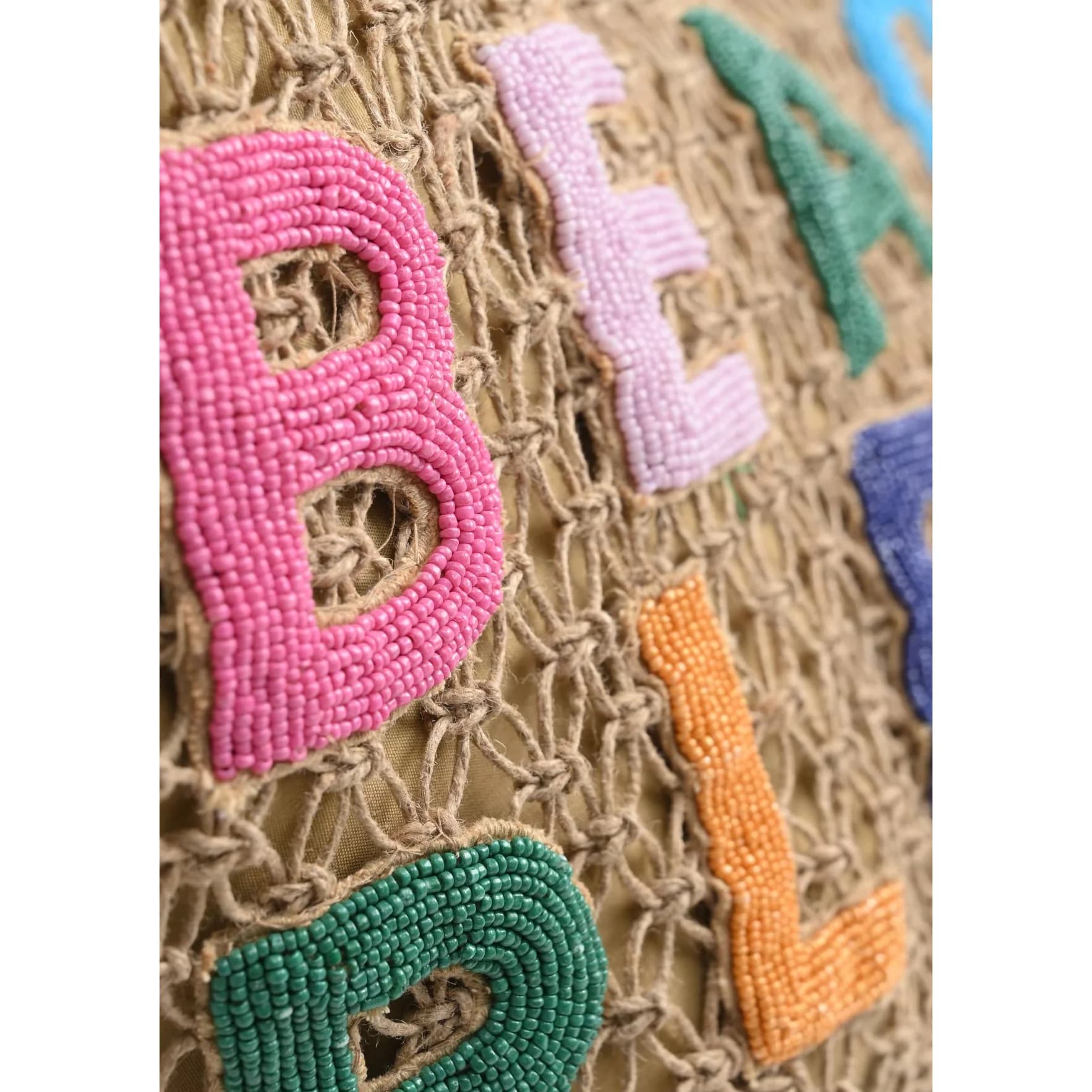 JUTE MACRAME TOTE BAG WITH BEACH PLEASE EMBELLISHED SLOGAN