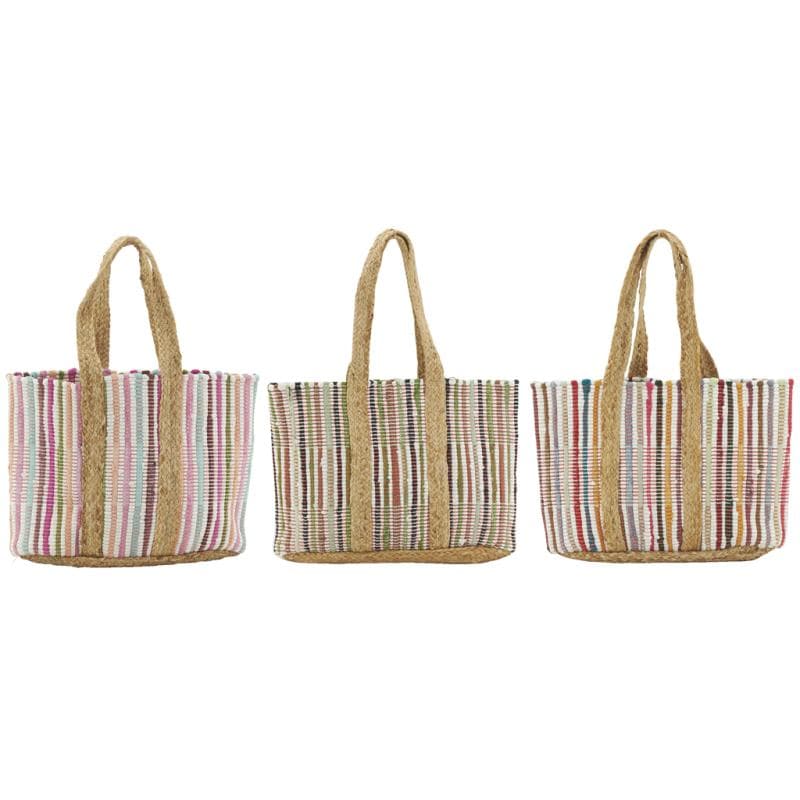 COTTON LOOP STRIPE TOTE BAG WITH JUTE STRAP