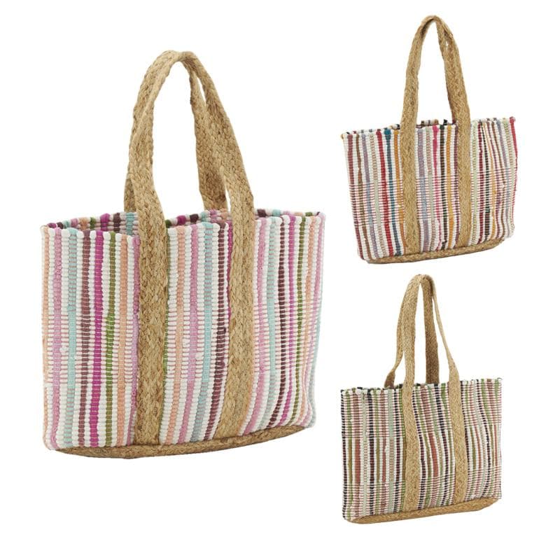 COTTON LOOP STRIPE TOTE BAG WITH JUTE STRAP