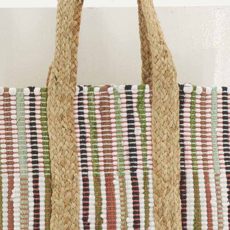 COTTON LOOP STRIPE TOTE BAG WITH JUTE STRAP