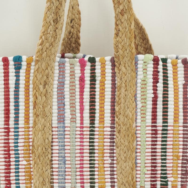 COTTON LOOP STRIPE TOTE BAG WITH JUTE STRAP