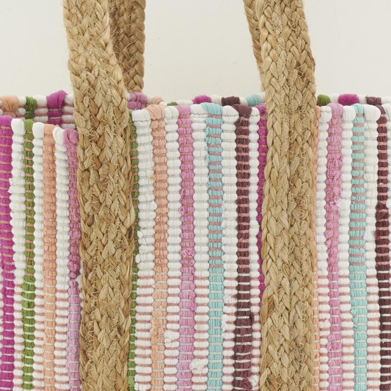 COTTON LOOP STRIPE TOTE BAG WITH JUTE STRAP