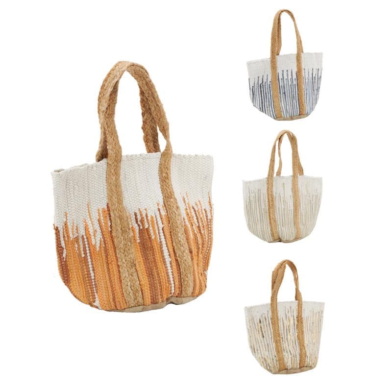 COTTON LOOP TWO TONE TOTE BAG WITH JUTE STRAP