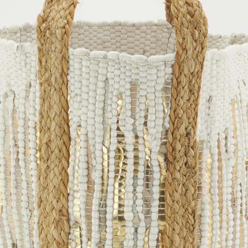 COTTON LOOP TWO TONE TOTE BAG WITH JUTE STRAP