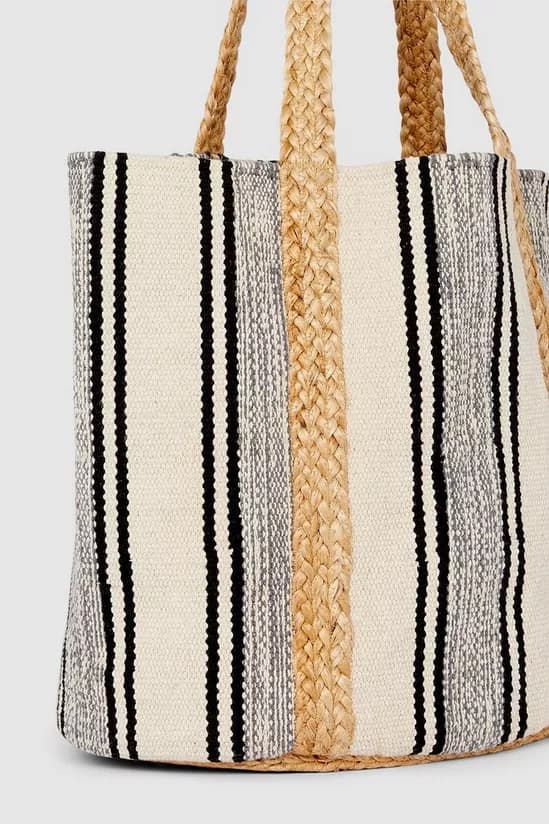 CANVAS SHOPPER  BAG WITH JUTE STRAP