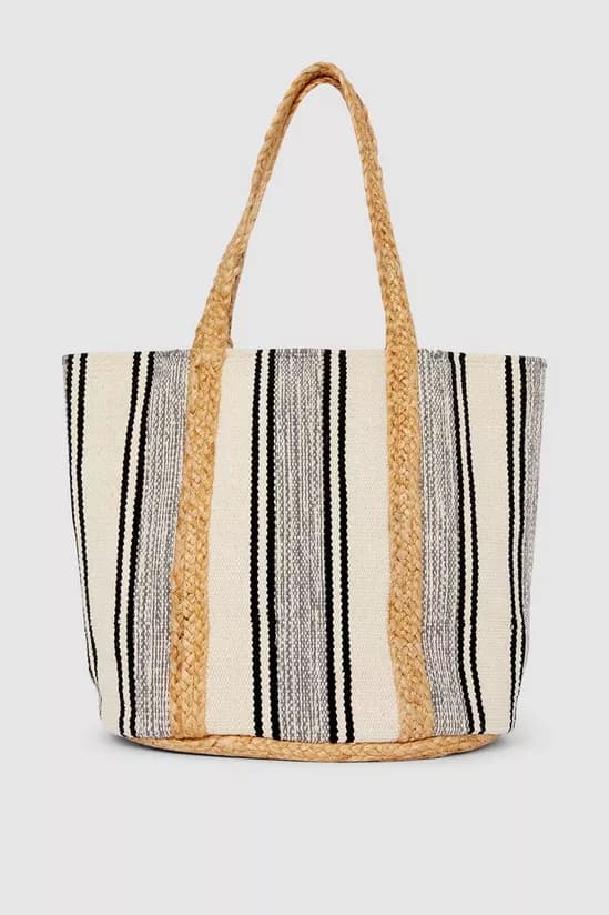 CANVAS SHOPPER  BAG WITH JUTE STRAP