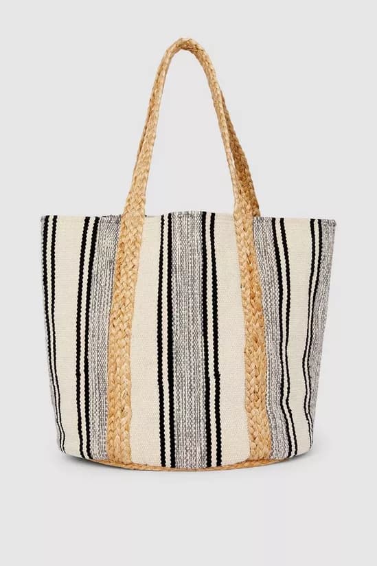 CANVAS SHOPPER  BAG WITH JUTE STRAP