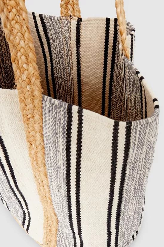 CANVAS SHOPPER  BAG WITH JUTE STRAP