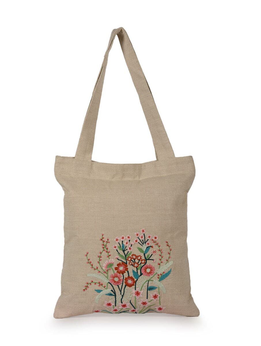 COTTON TOTE BAG WITH FLOWER DETAILING