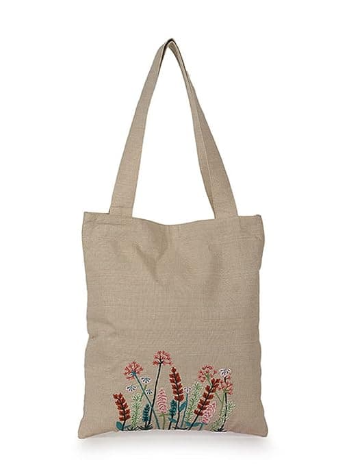 COTTON TOTE BAG WITH EMBROIDERY DETAILING