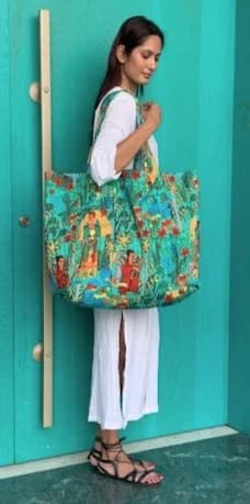 COTTON BLOCK PRINT BEACH BAG