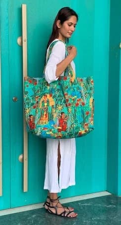 COTTON BLOCK PRINT BEACH BAG