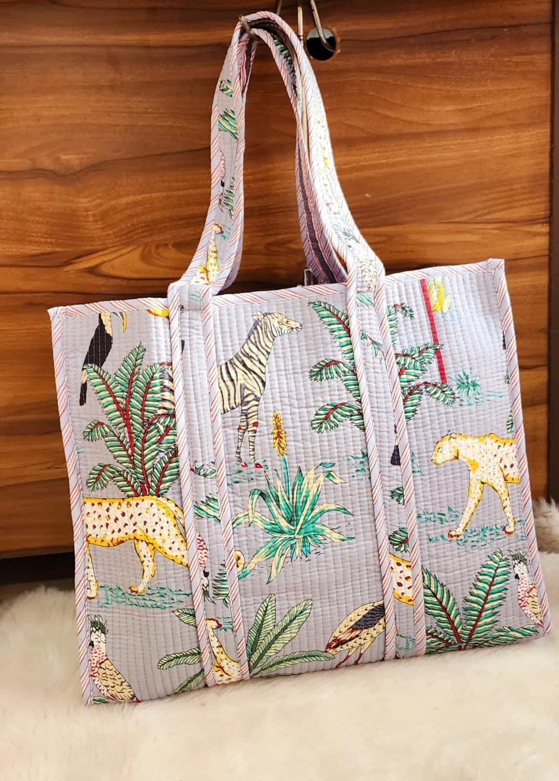 BLUE HANDMADE QUILTED TOTE BAG
