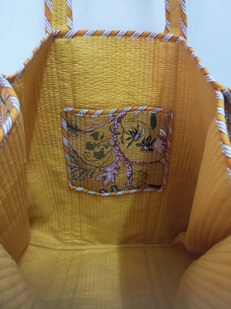 YELLOW HANDMADE QUILTED TOTE BAG