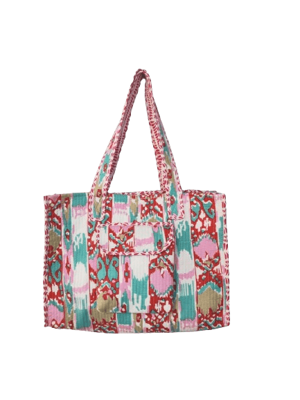 PINK MULTI HANDMADE QUILTED TOTE BAG