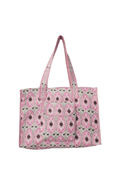 PINK HANDMADE QUILTED TOTE BAG