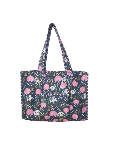 BLACK HANDMADE QUILTED TOTE BAG