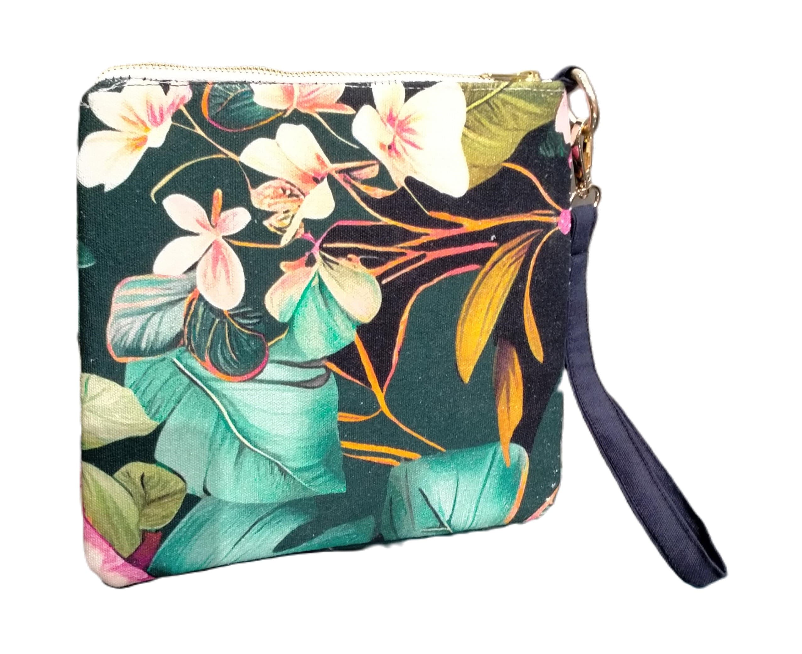 BLACK TROPICAL PRINT CLUTCH BAG