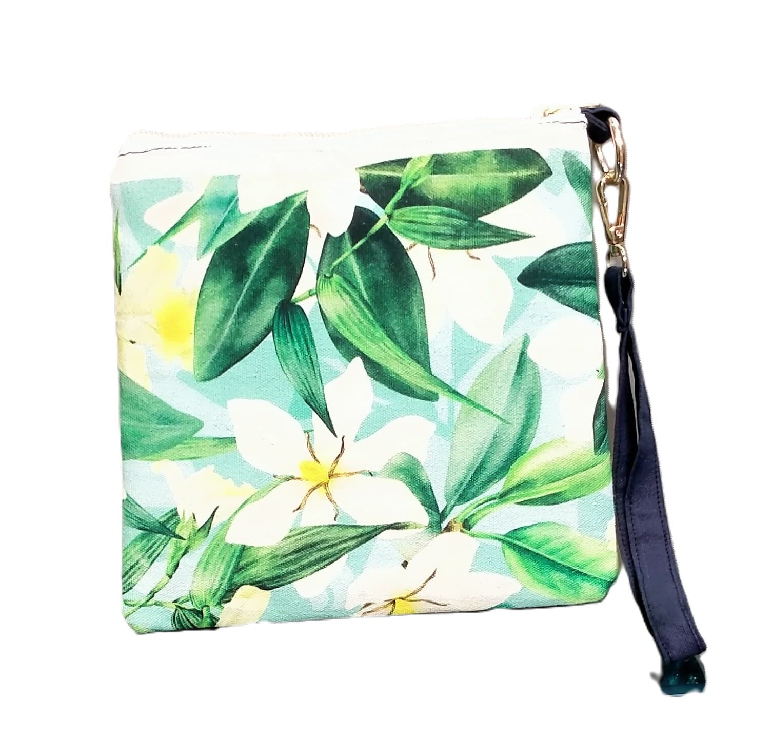 WHITE AND GREEN FLORAL PRINT CLUTCH BAG