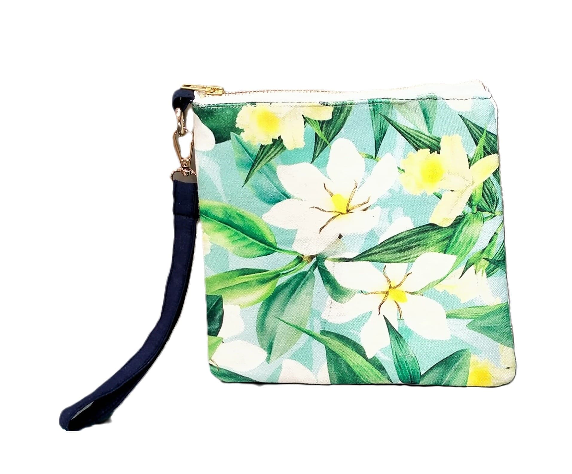 WHITE AND GREEN FLORAL PRINT CLUTCH BAG