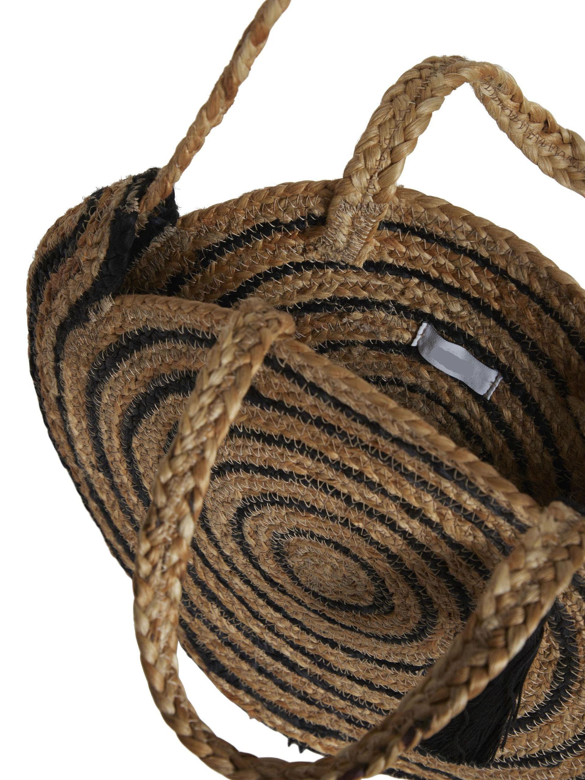 NATURAL AND BLACK ROUND JUTE BEACH BAG