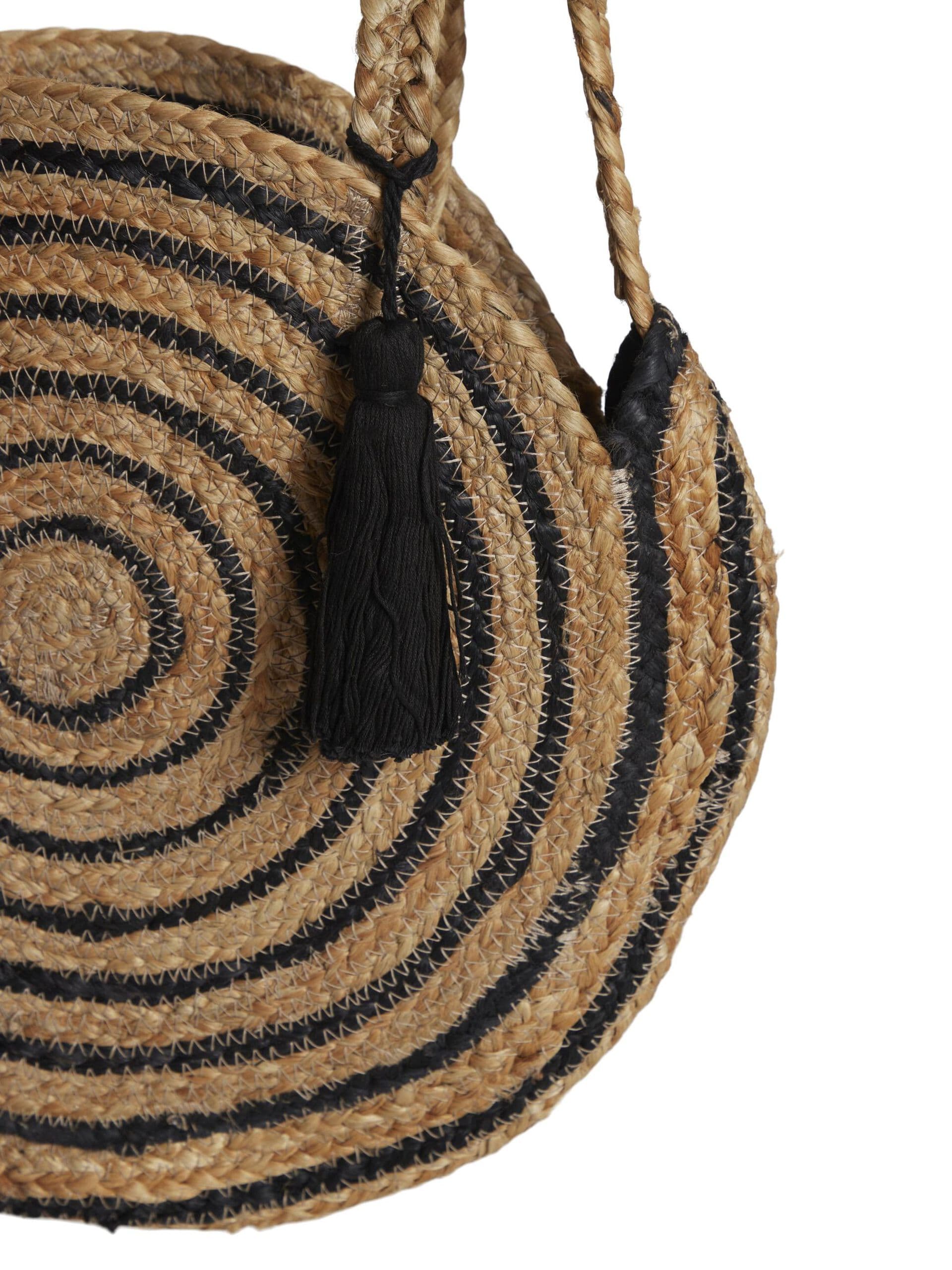 NATURAL AND BLACK ROUND JUTE BEACH BAG