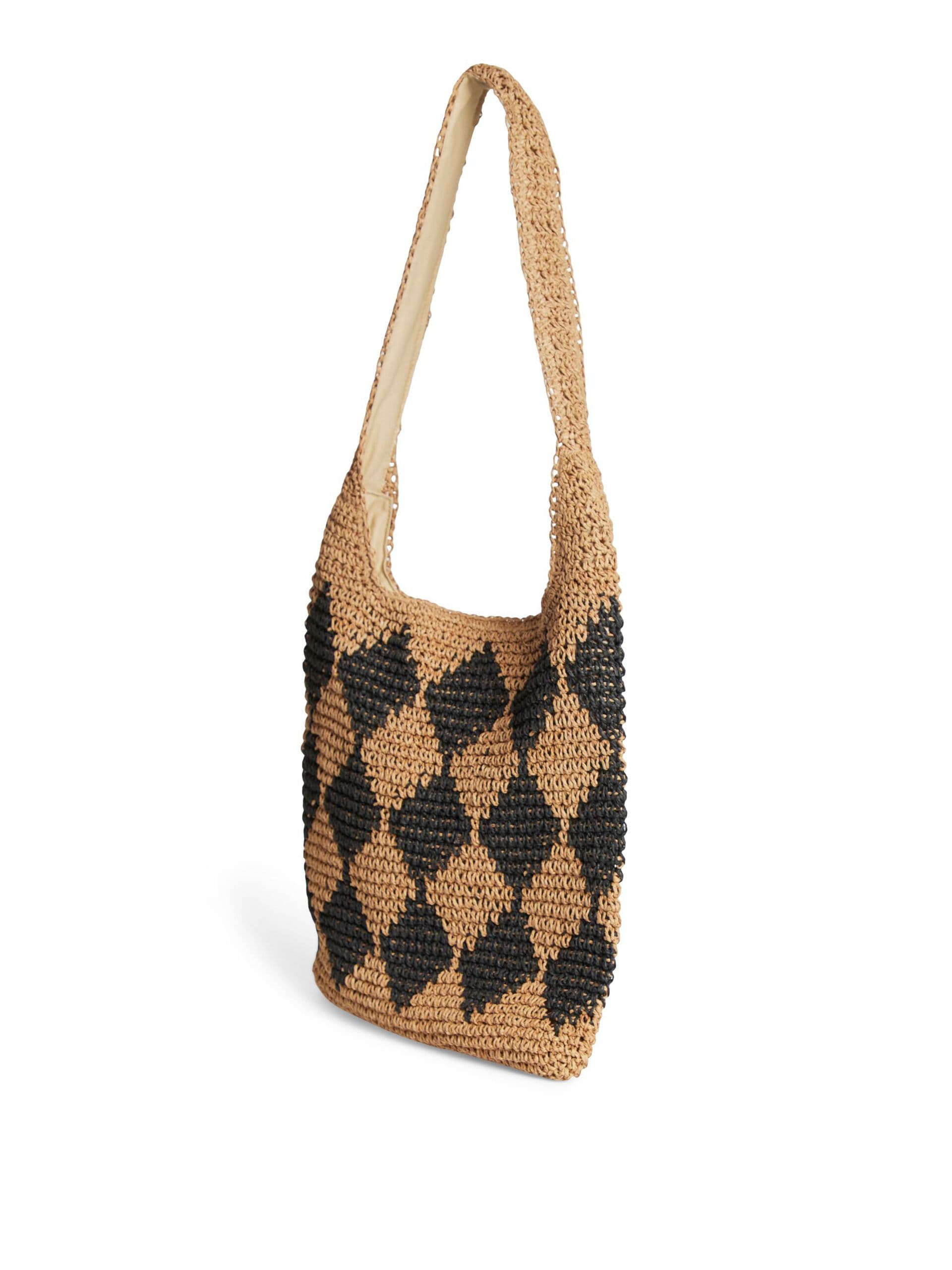 CHECK DESIGN JUTE WOVEN BEACH BAG