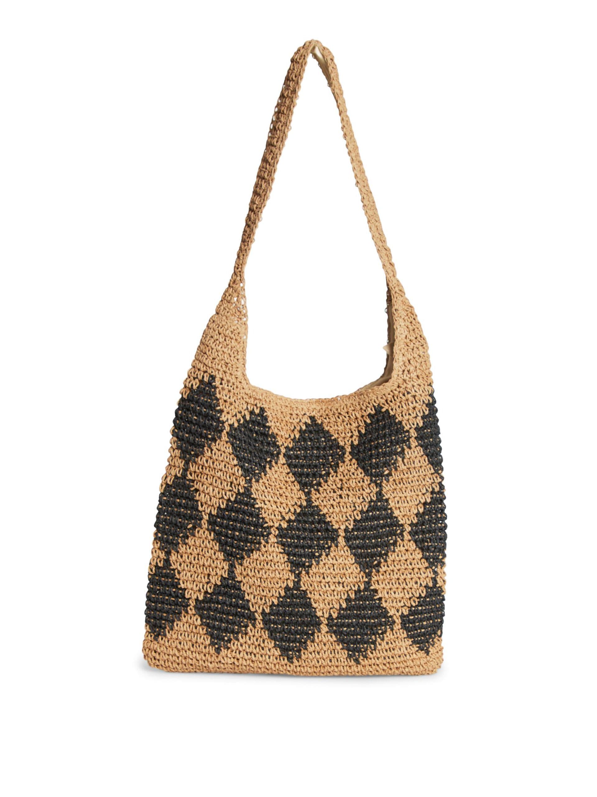 CHECK DESIGN JUTE WOVEN BEACH BAG