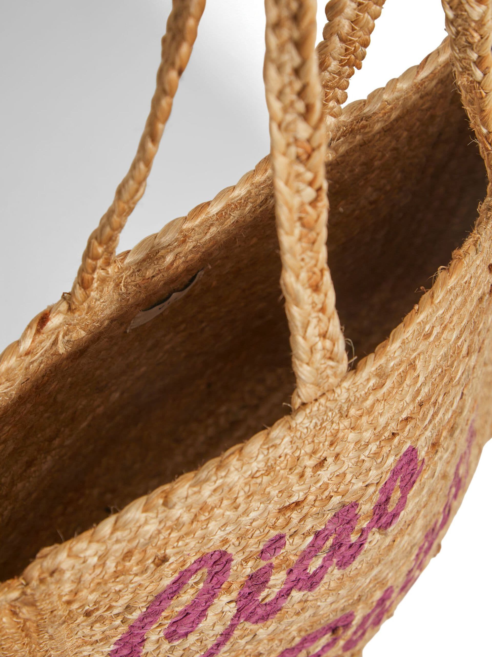 NATURAL BRAIDED JUTE BEACH BAG WITH PRINT
