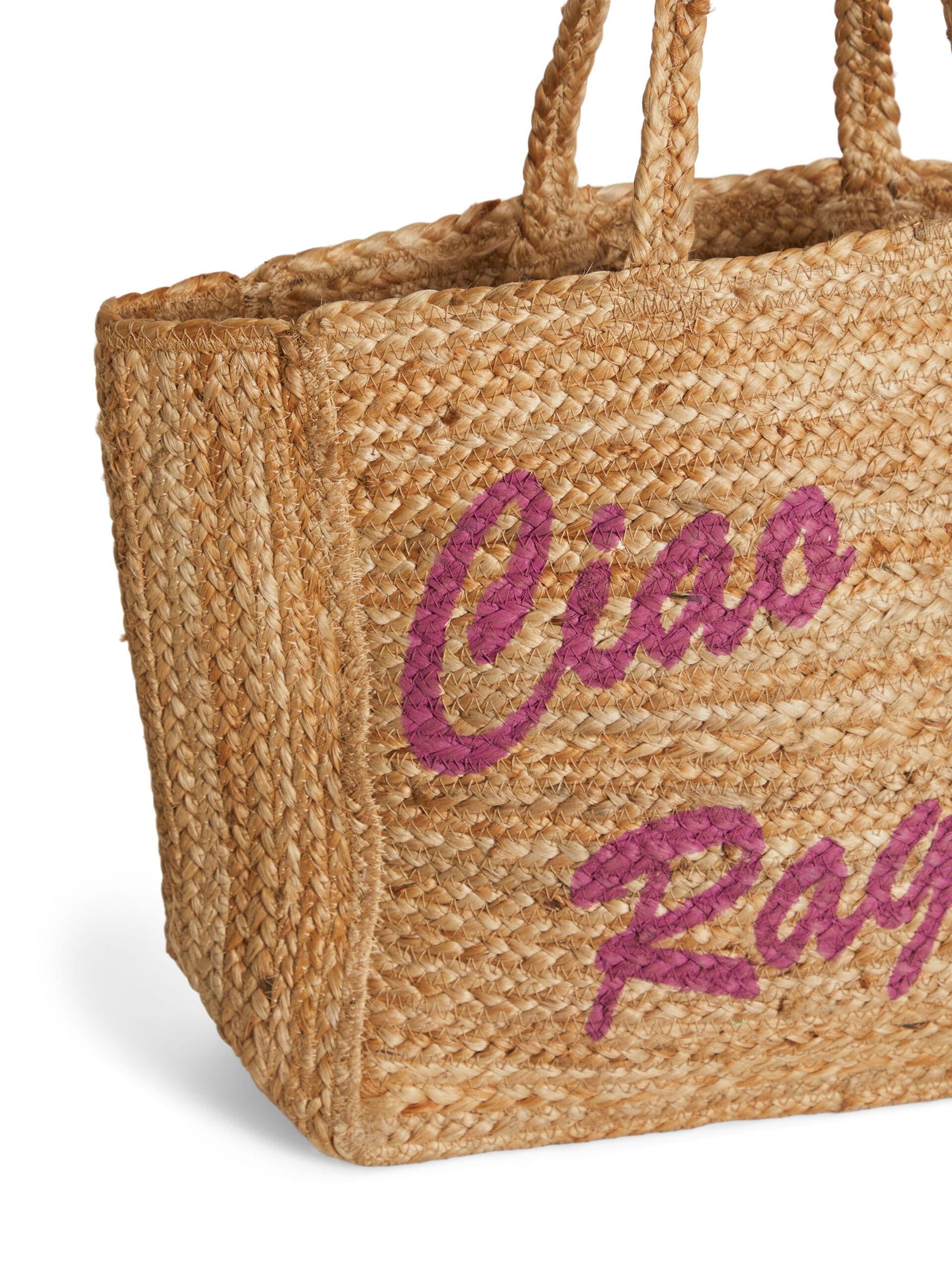 NATURAL BRAIDED JUTE BEACH BAG WITH PRINT