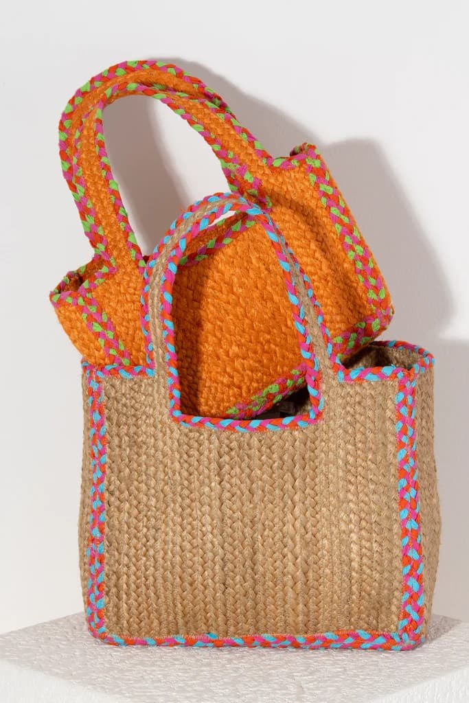JUTE WOVEN SMALL TOTE BEACH BAG