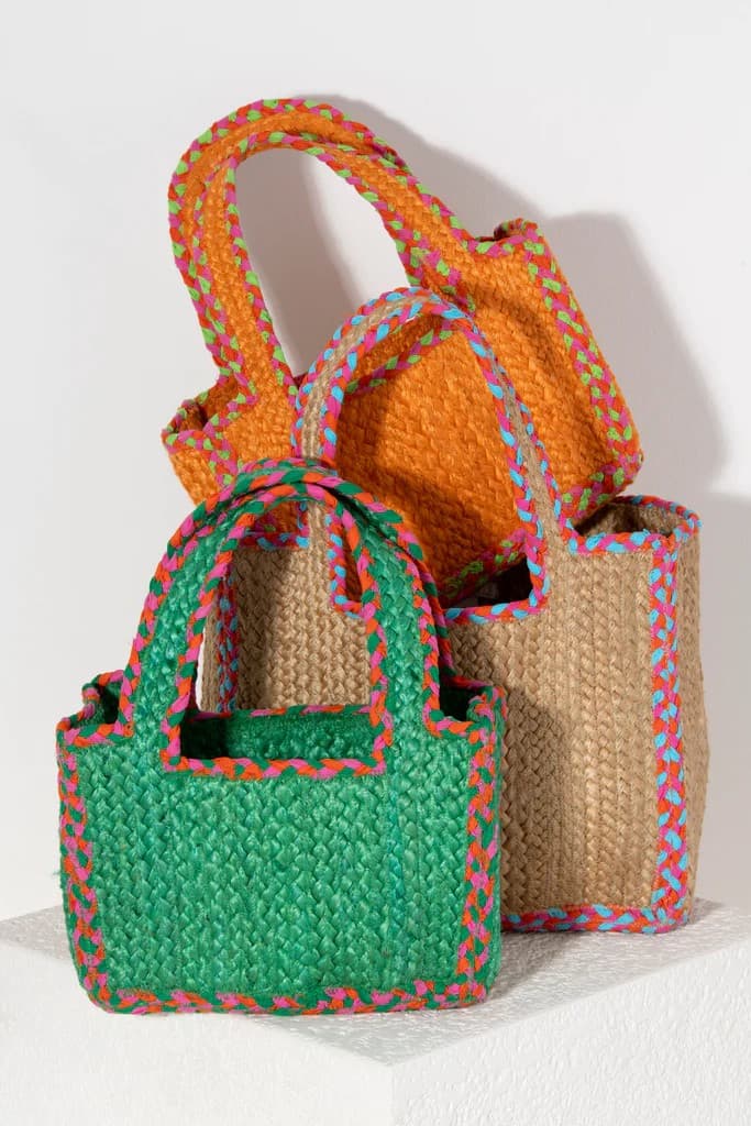 JUTE WOVEN SMALL TOTE BEACH BAG