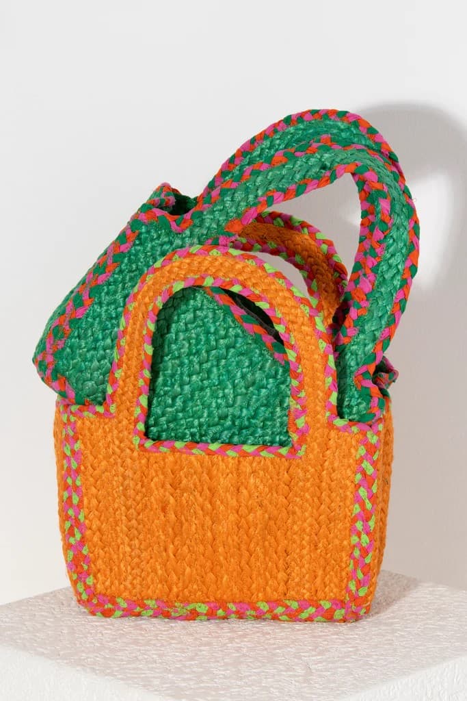 JUTE WOVEN SMALL TOTE BEACH BAG