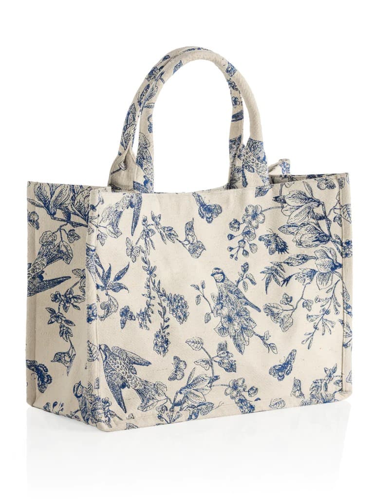 BIRD PRINT COTTON TOTE BAG