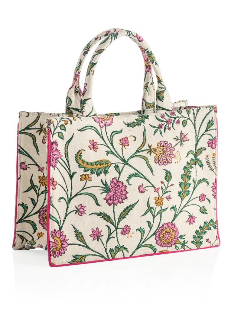 FEMININE FLORAL PRINT COTTON TOTE BAG