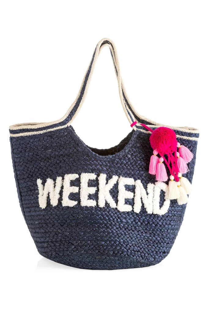 WEEKEND SLOGAN JUTE BEACH TOTE BAG