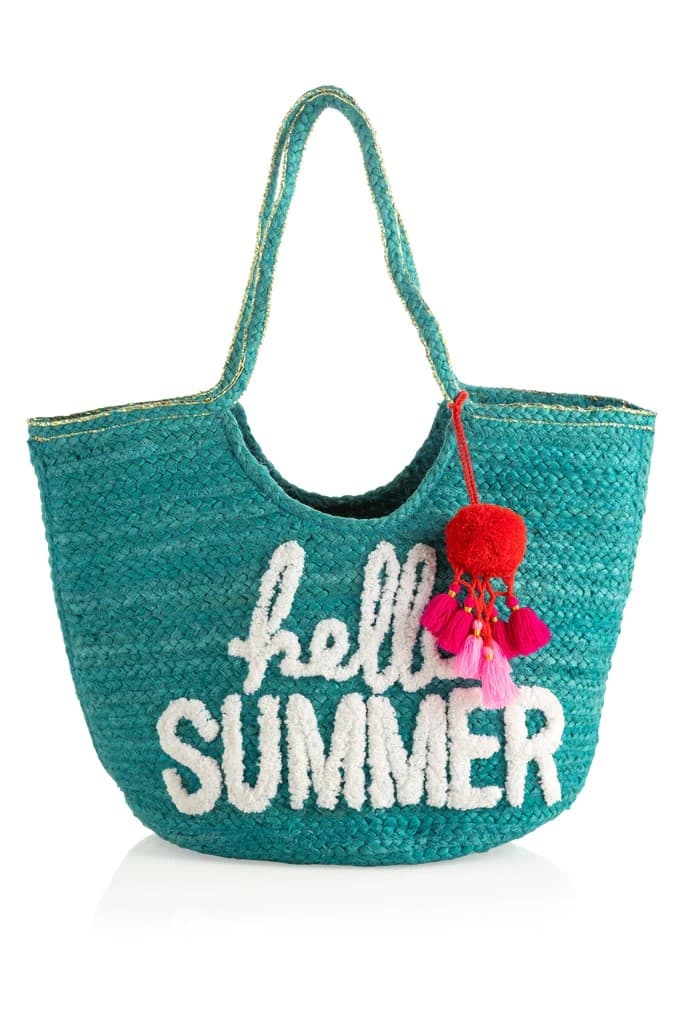 HELLO SUMMER SLOGAN JUTE BEACH TOTE BAG