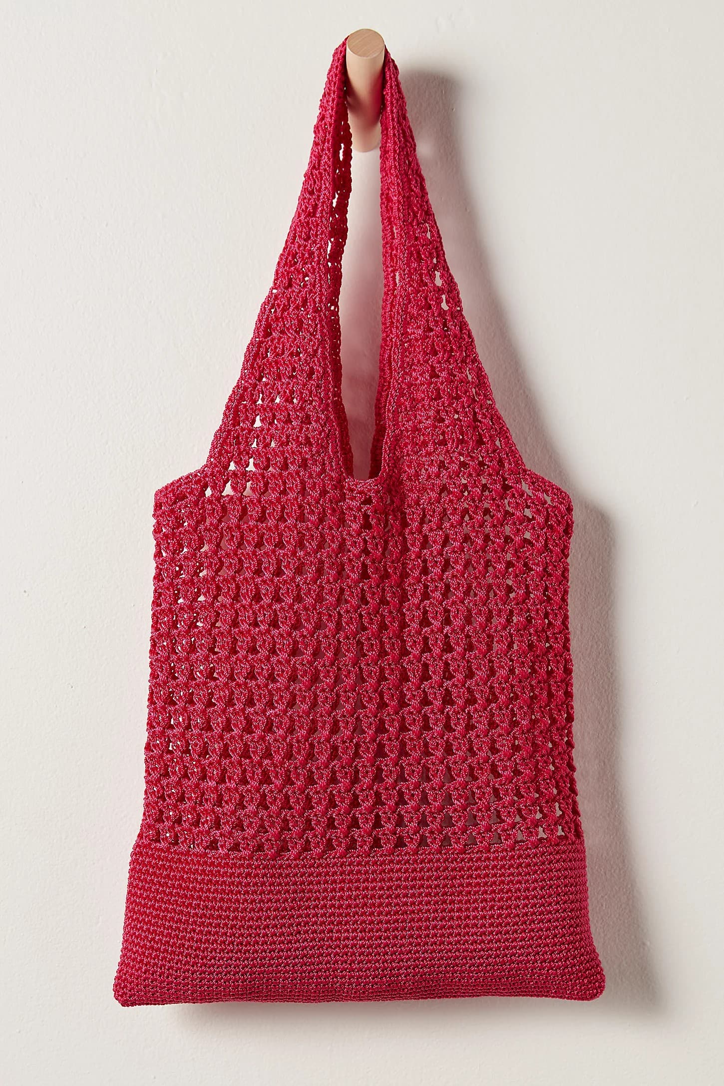 RED COTTON CROCHET TOTE BAG