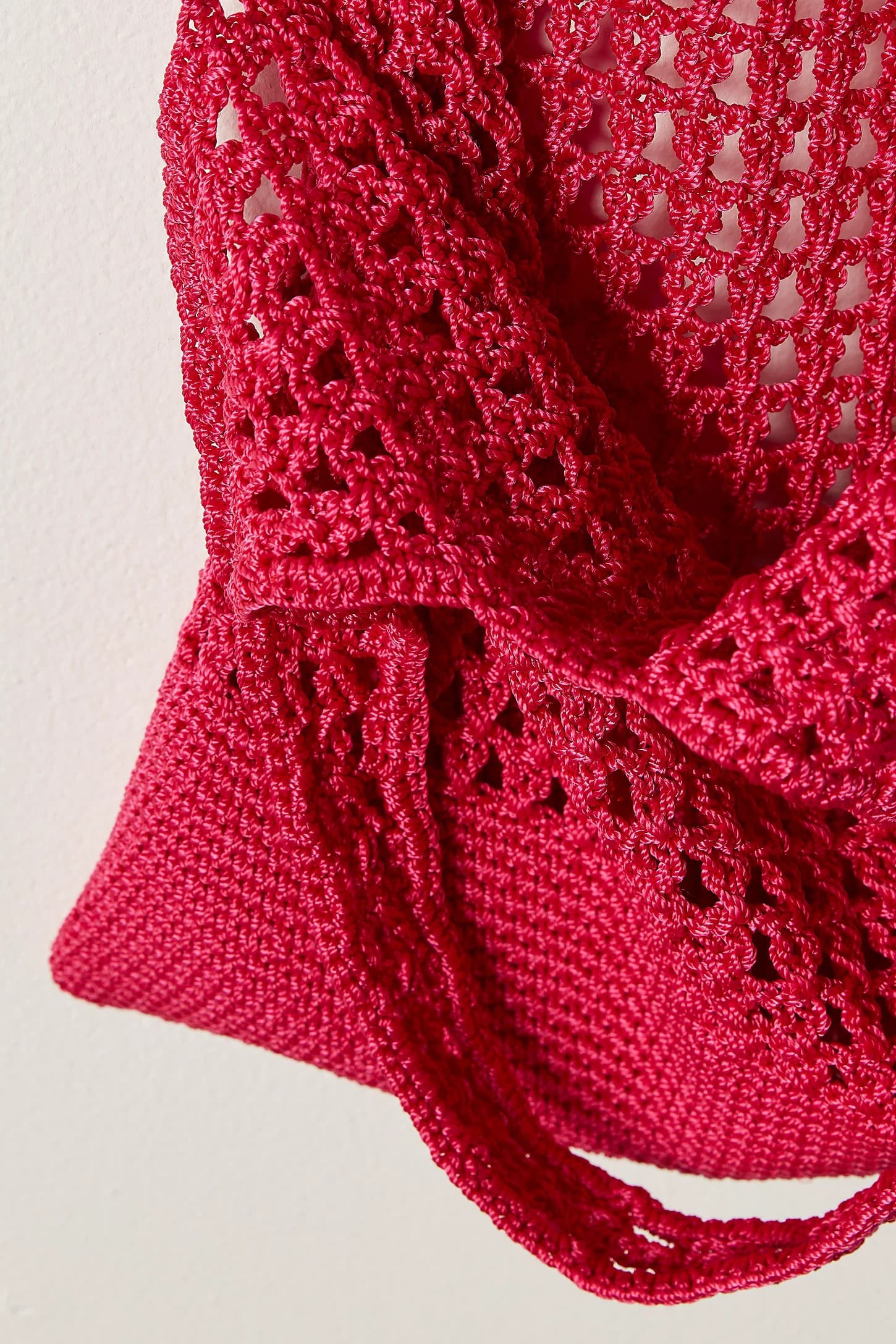 RED COTTON CROCHET TOTE BAG