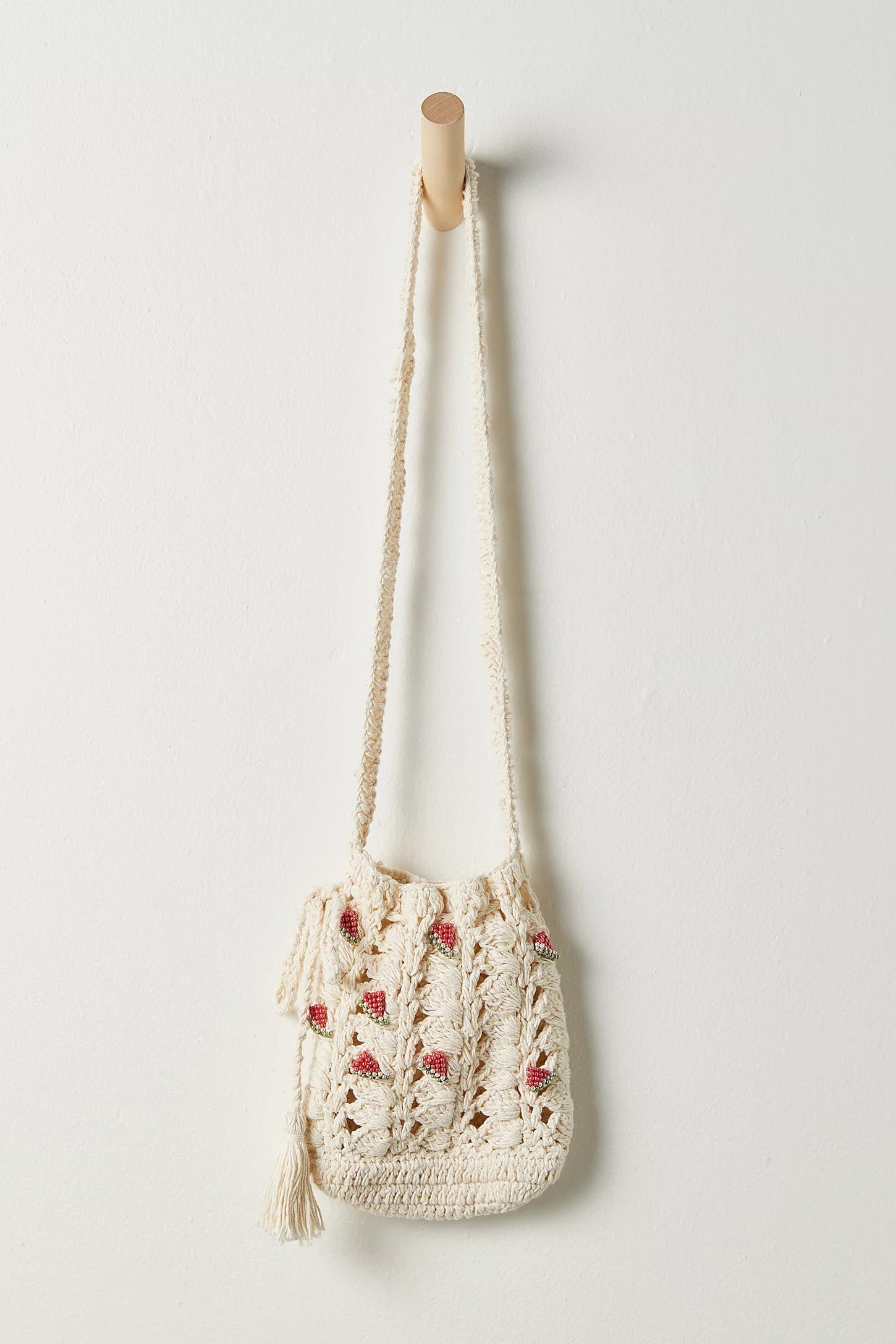 COTTON CROCHET CROSSBODY  BAG WITH BEADED DETAILING