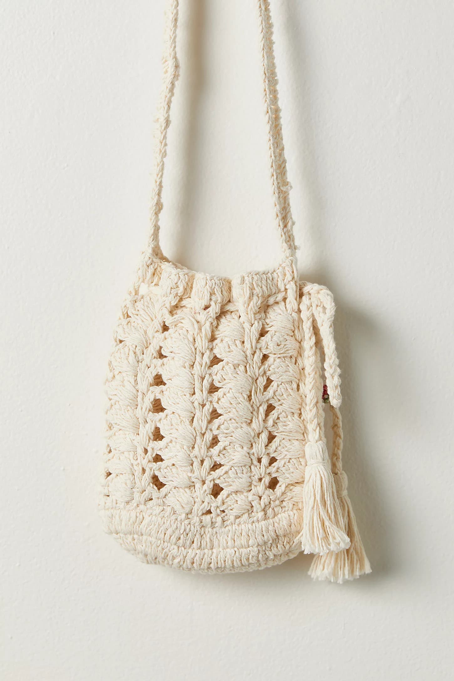 COTTON CROCHET CROSSBODY  BAG WITH BEADED DETAILING